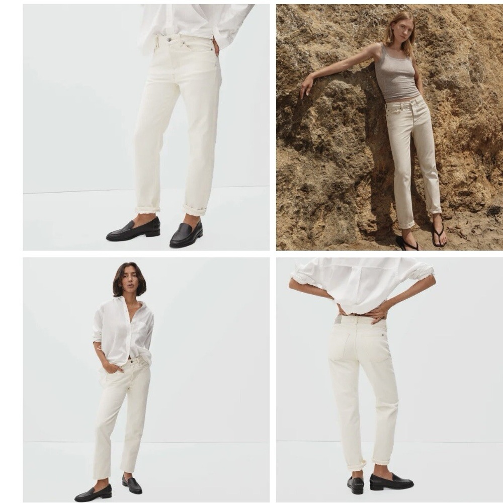 58-Everlane The Rigid Slouch Straight Leg Jeans Ecru Cream High Rise Denim 28